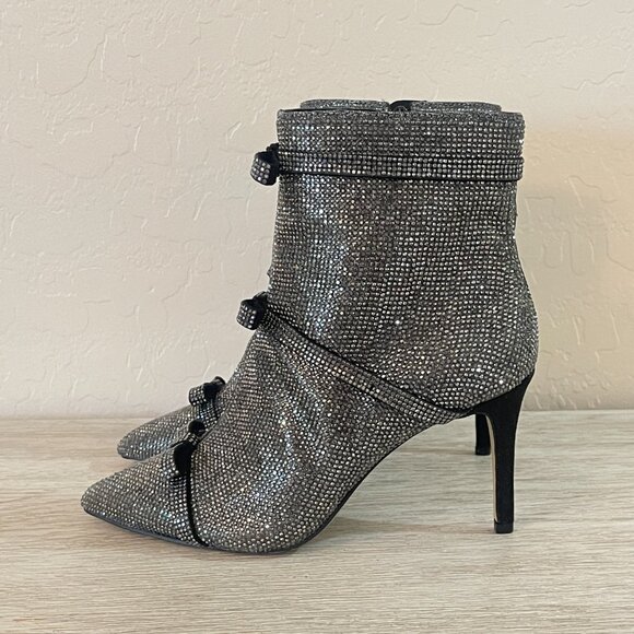 New INC International Concepts 6 Isaura Bootie Boots Pewter Crystals Bow Bling - Picture 7 of 14